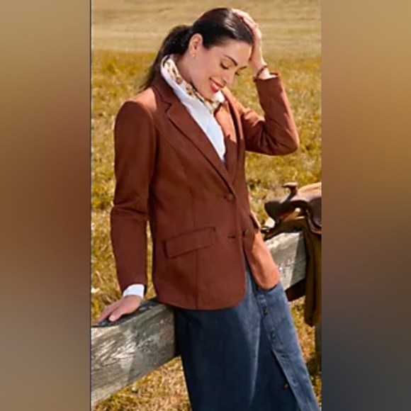 Isaac Mizrahi Live! Estate Stretch Faux Suede Blazer w/Lining Clove Large - Picture 3 of 4